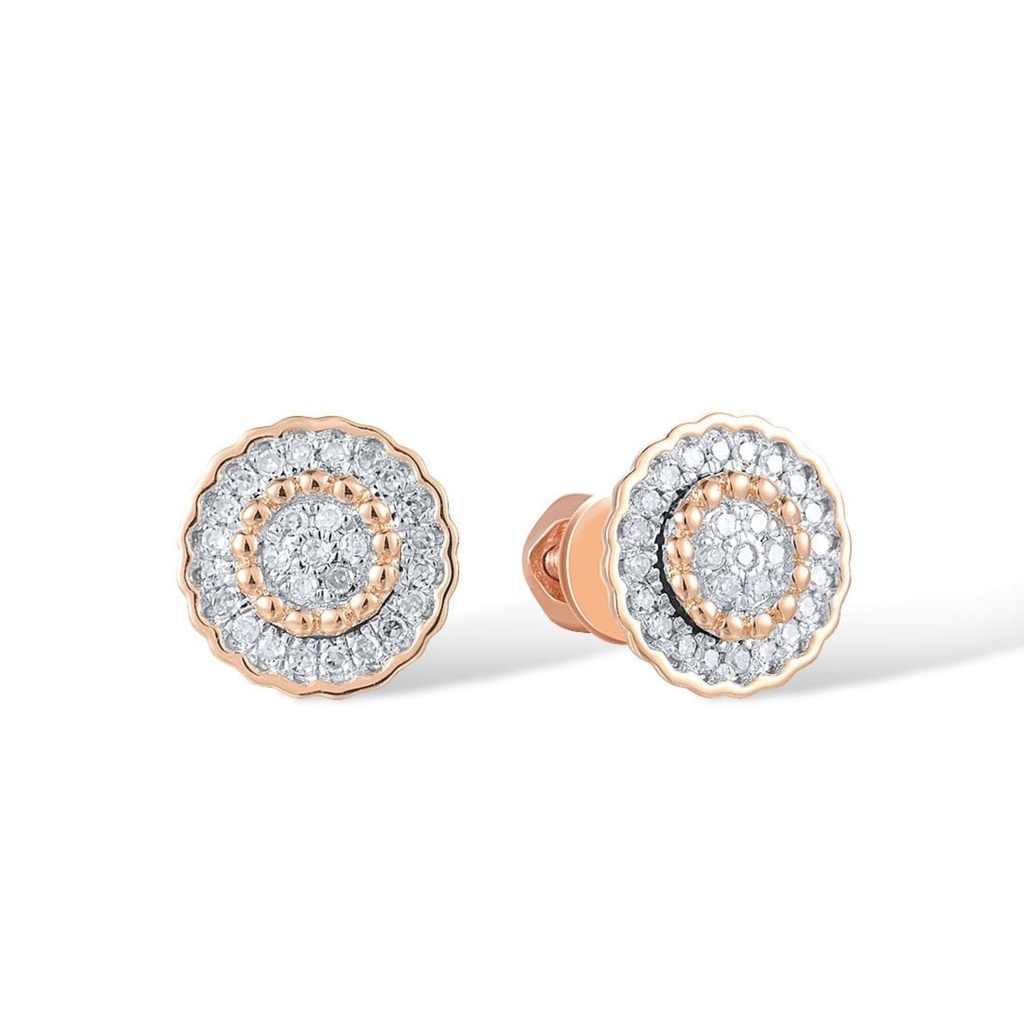  Diamond Stud Earring Round Shape / 14K Rose Gold