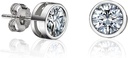Round Brilliant Cut White Cubic Zirconia 925 Sterling Silver Stud Earrings For Women