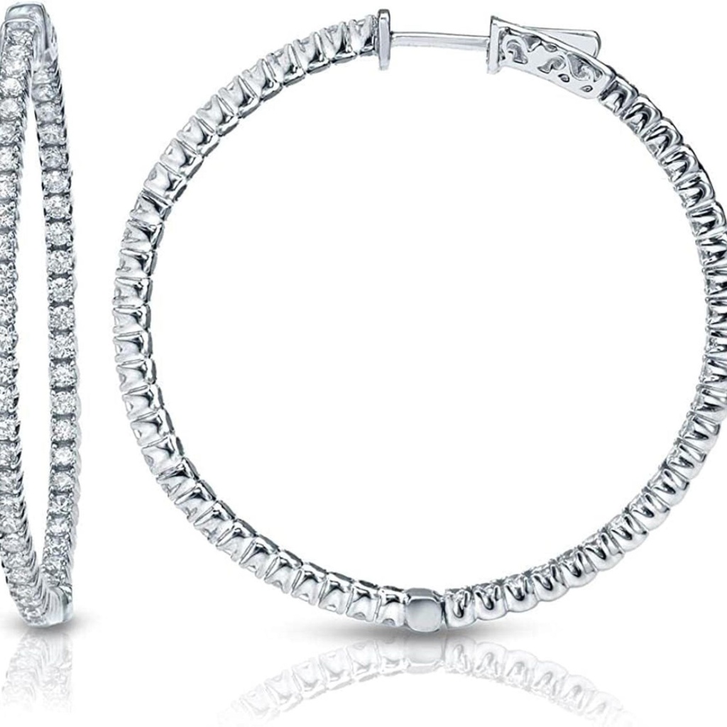 Round Diamond Inside Outside Hoop Earrings