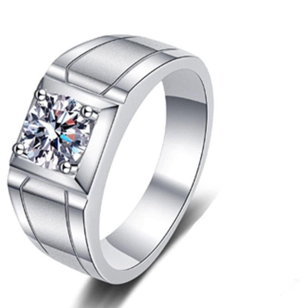 Men Ring Round Diamond 18K Gold Plated Silver