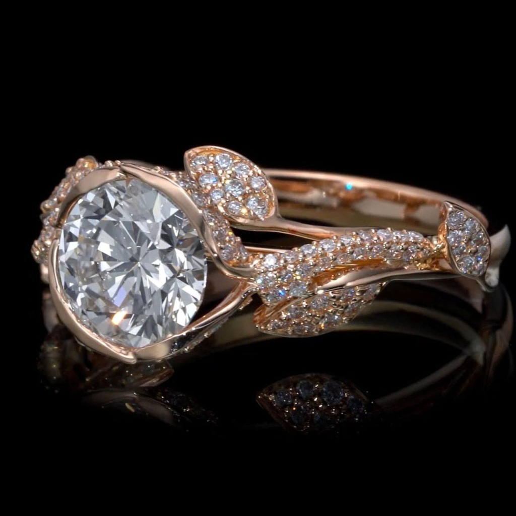 Unique Leaf Engagement Ring, Rose Gold Engagement Ring, Unique Diamond Ring, Flower Diamond Ring