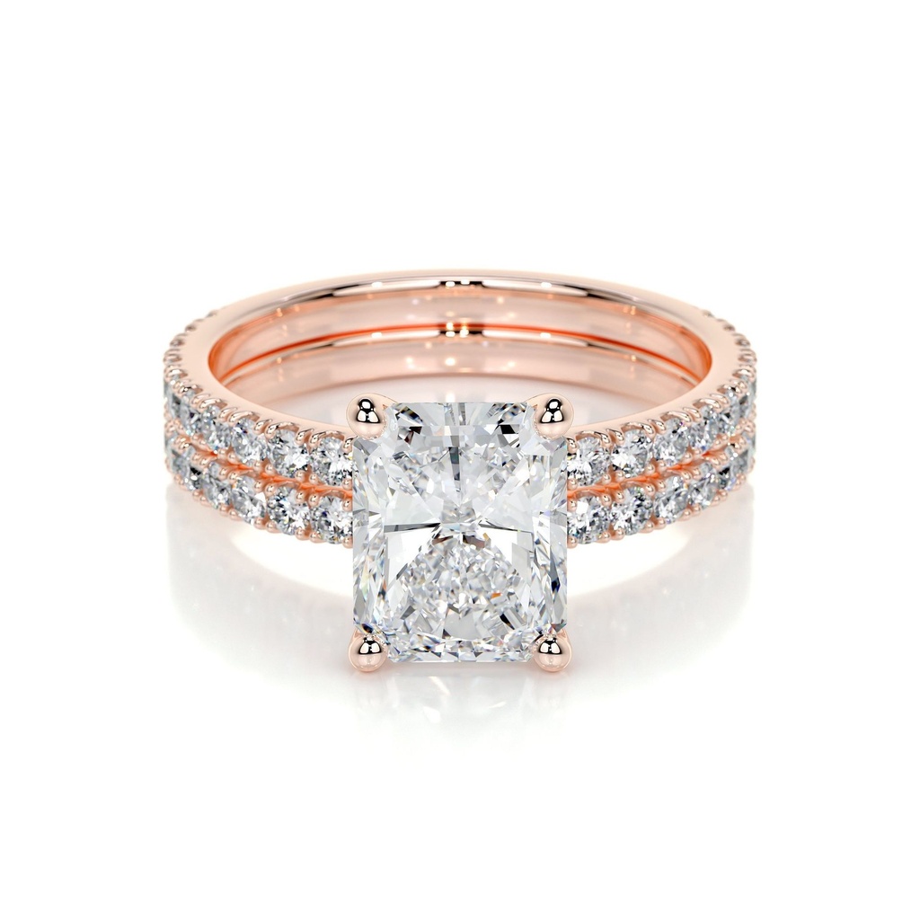 Emerald Diamond Bridal Set   -14K Rose Gold