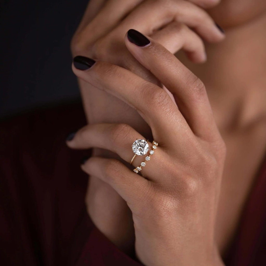 Round Cut Thin Distance Wedding Band, Stackable Thin Sterling Silver Ring, Dainty Half Eternity Band, Classic Eternity Wedding Bands for Her