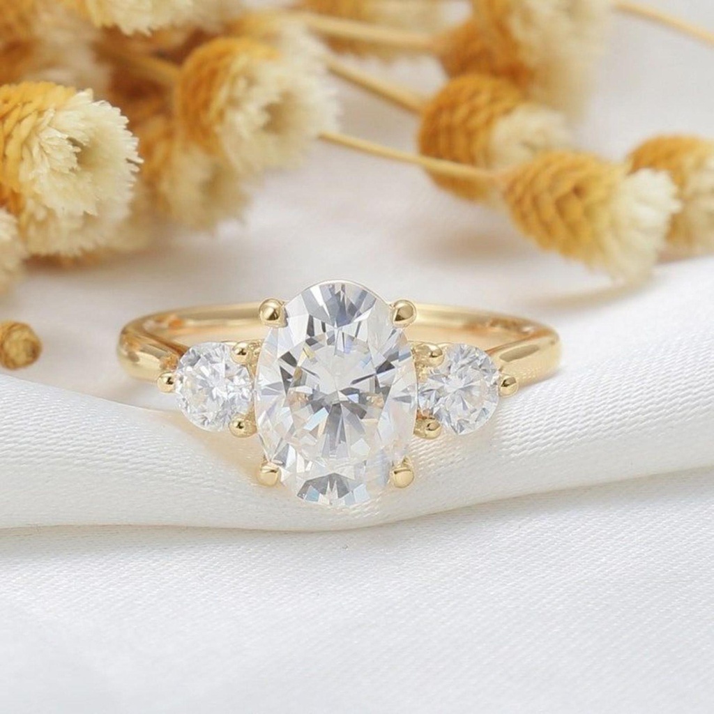Oval Three Stone Diamond Engagement Ring for Women