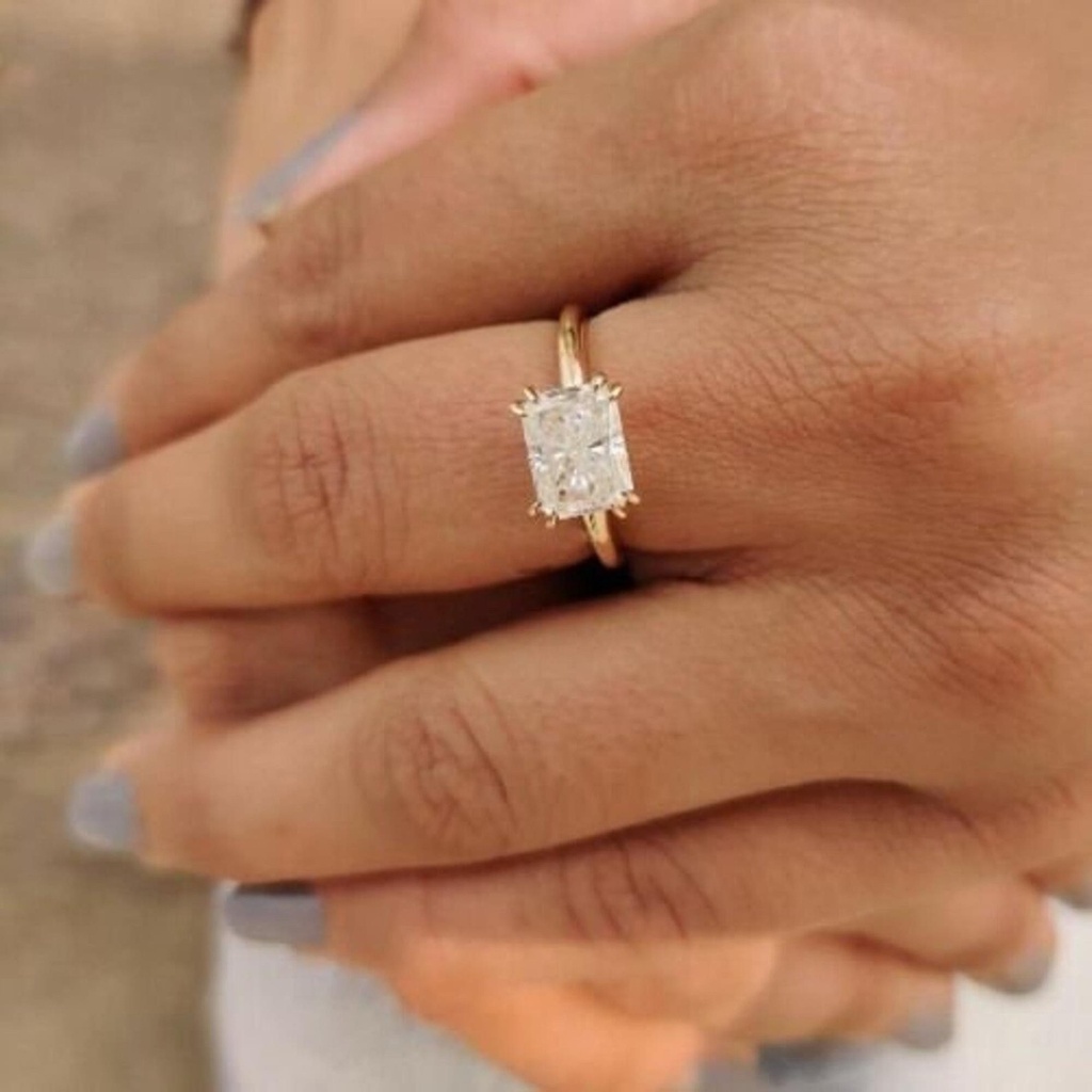 Amazing East to West Radiant Ring, Double Claw Prong Ring, Radiant Moissanite Ring, Solitaire Engagement Ring, Wedding Ring