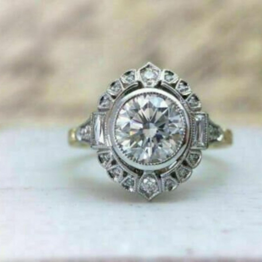 Round Cut Moissanite Bezel Set Wedding Ring, Art Deco Style Women's Ring, Vintage Style Engagement &amp; Anniversary Ring For Her