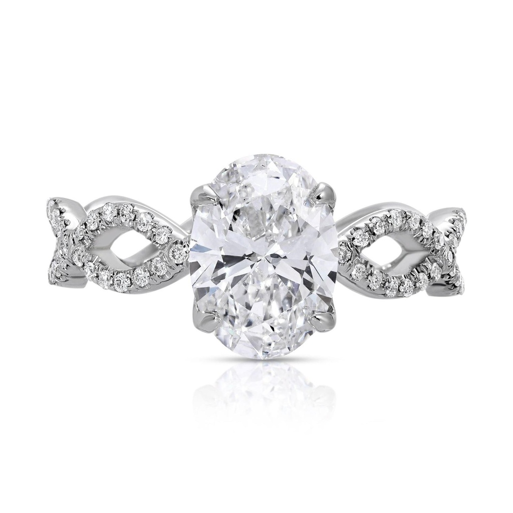 Vintage Oval Lab Grown Diamond Infinity Band Engagement Ring, 14K White Gold, IGI CERTIFIED