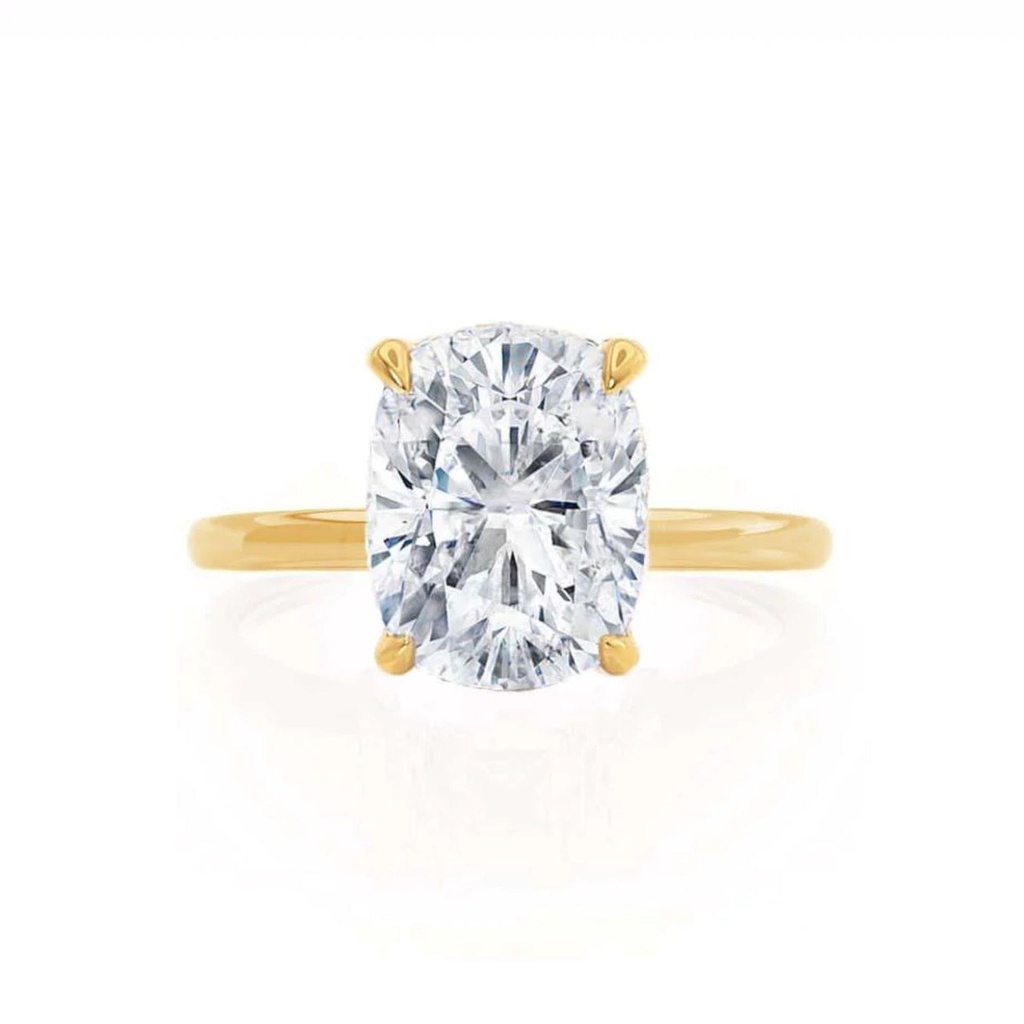 Hidden Halo White Elongated Cushion And Round Cut Cubic Zirconia In 925 Sterling Silver Ring For Engagement