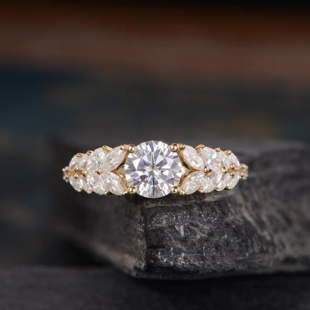 Round Cut Stone Solitaire With Accent Engagement Ring for Women