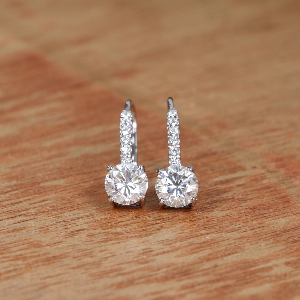 Round Cut Moissanite Drop Dangle Earings