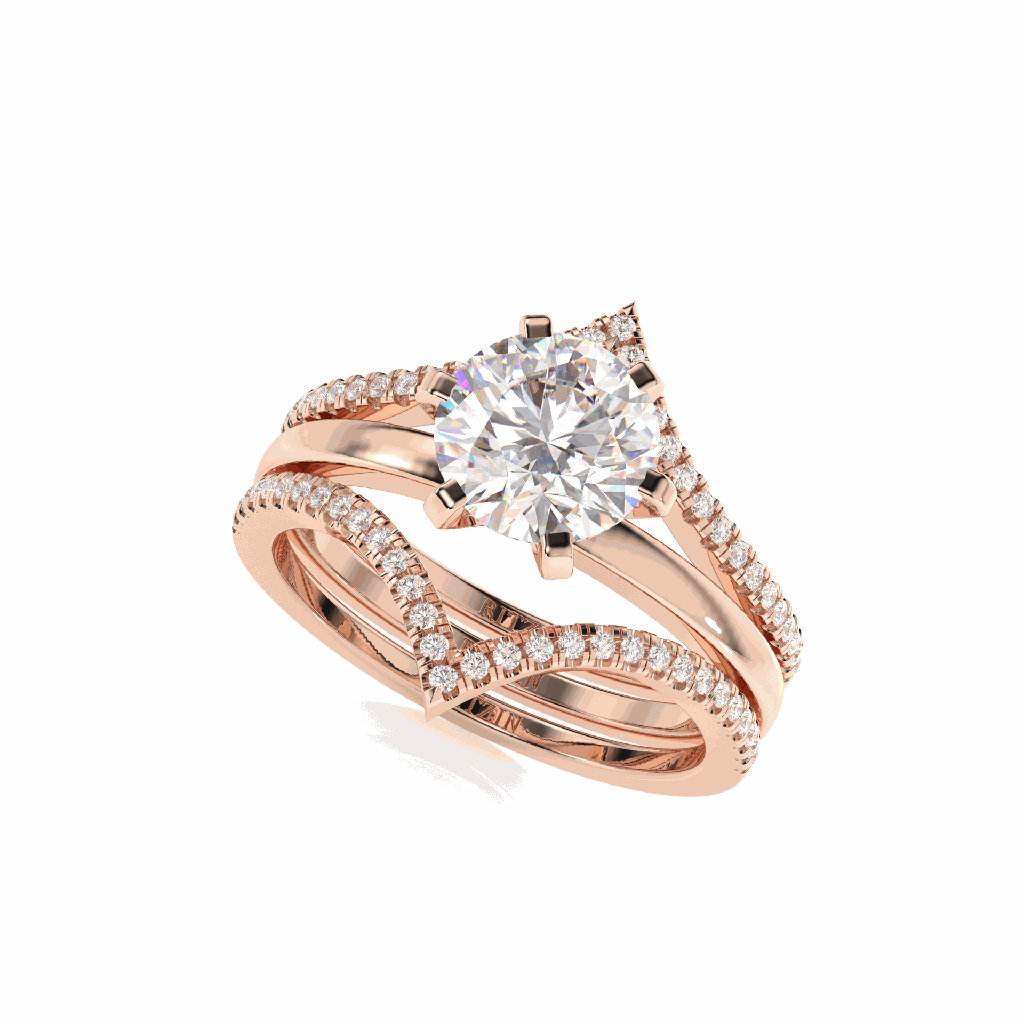 Round Diamond Fancy Engagement Ring Trio Set For Her