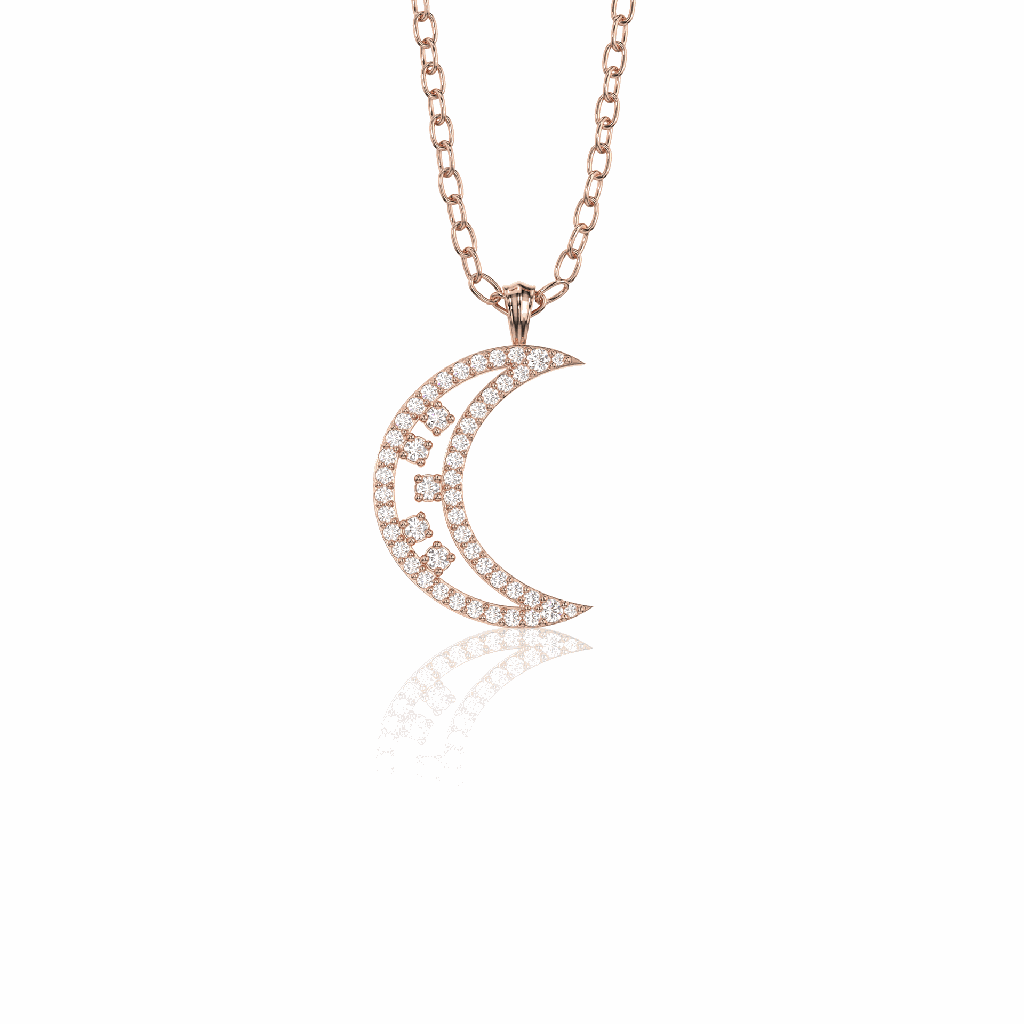 Round Diamond Half Moon Shape Pendant For Women