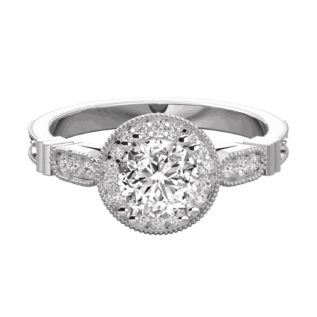  Round Diamond Prong Set Halo Engagement Ring 