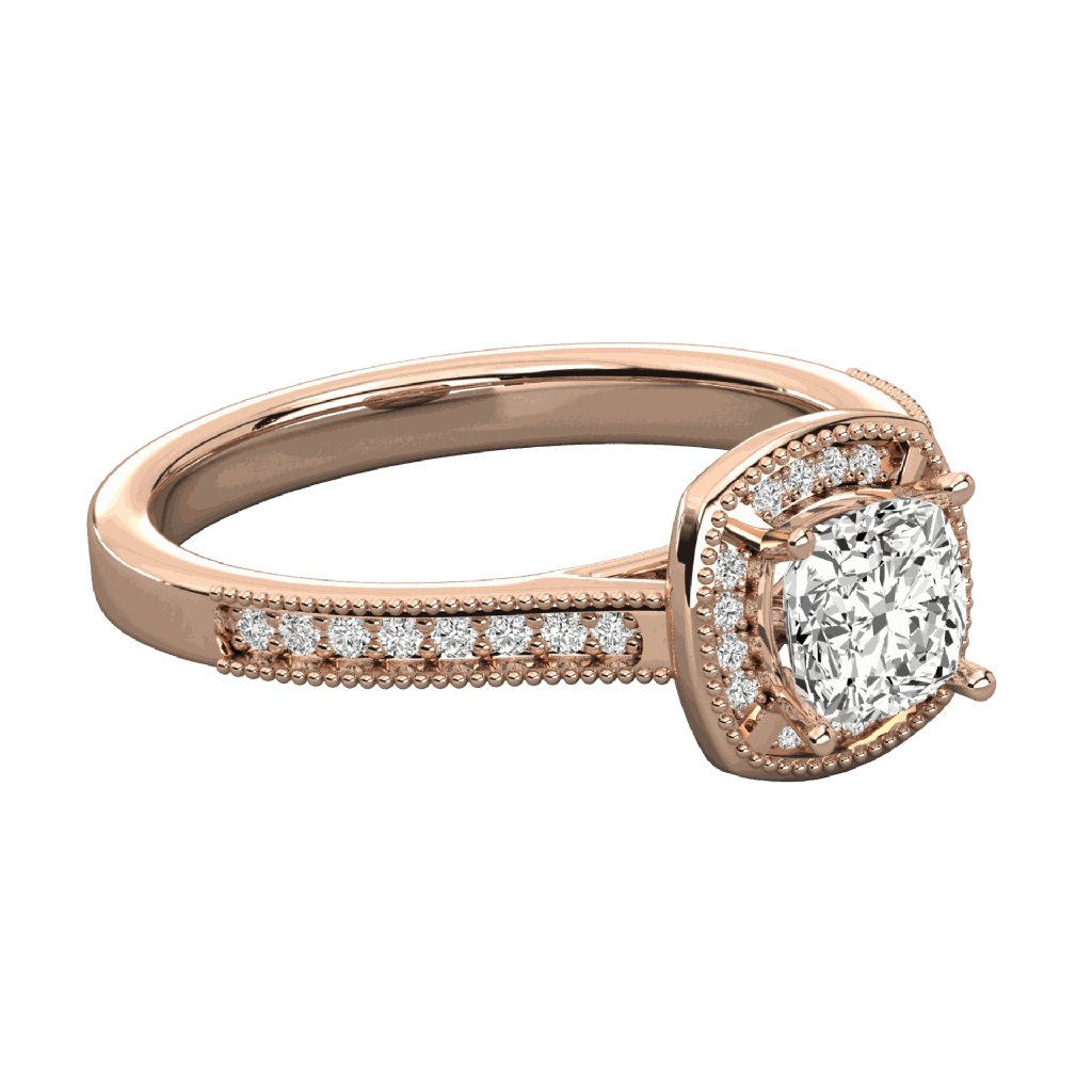  Cushion Cut Diamond And Round Diamond Halo Engagement Ring 