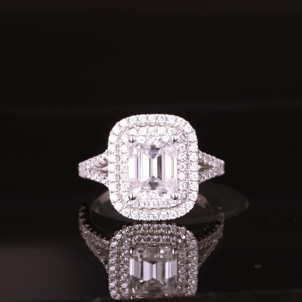 Emerald Diamond Double Halo Engagement Ring for Her