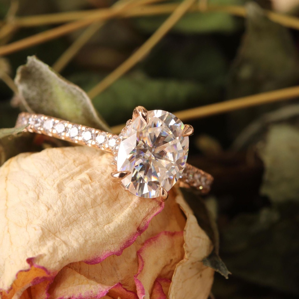 Oval Diamond Hidden Halo Engagement Ring for Her