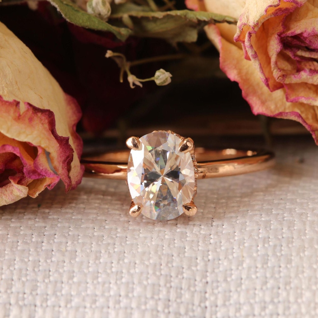 Oval Diamond Hidden Halo Engagement Ring for Her