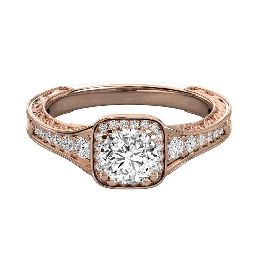  Round Diamond Prong Set Square Halo Engagement Ring 