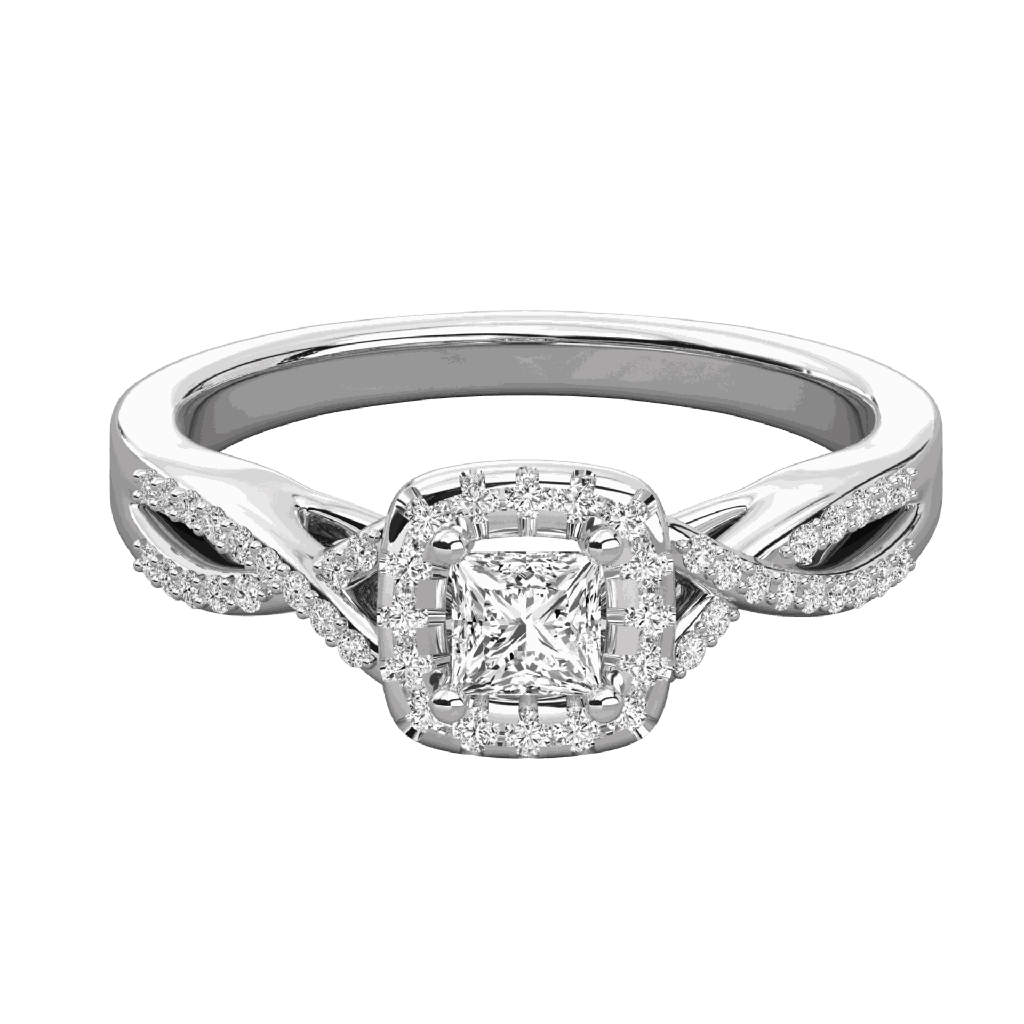 Princess Diamond Twisted Shank Cluster Square Halo Engagement Ring 