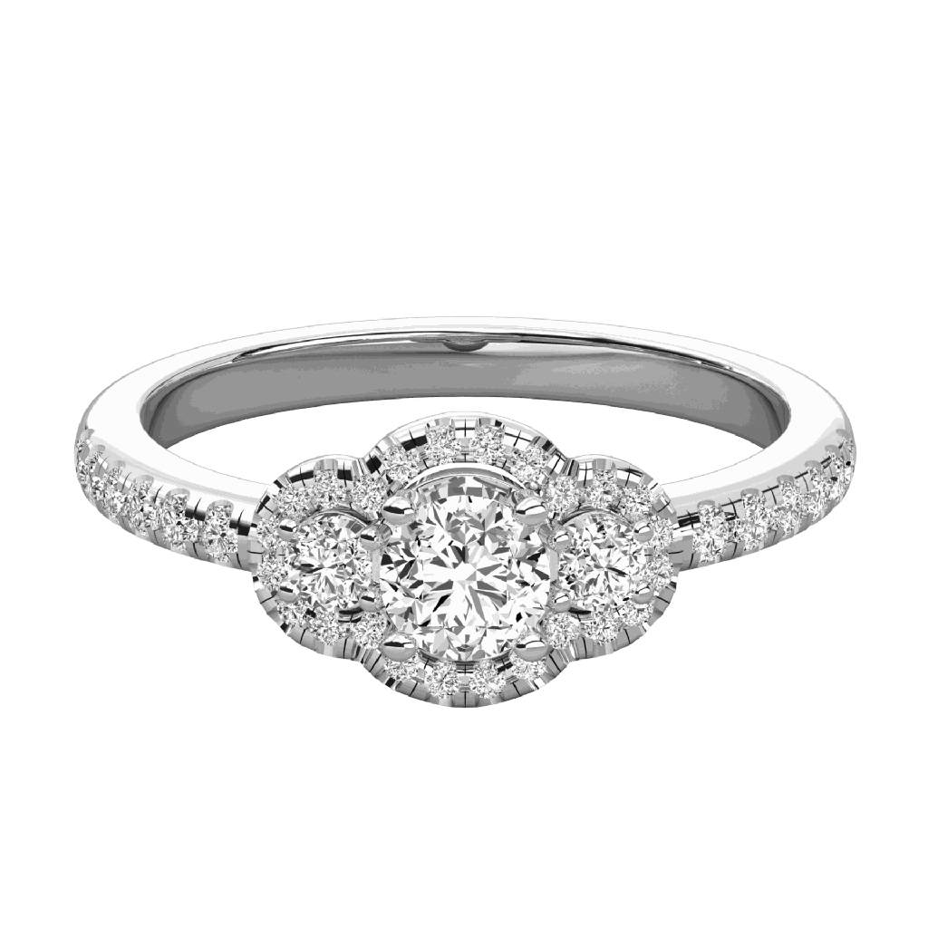  Round Diamond Micro Prong Set Cluster Halo Engagement Ring 