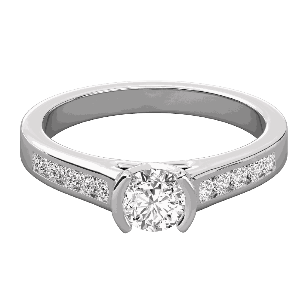  Round Diamond half Round Colet Designer Solitaire Ring For Her