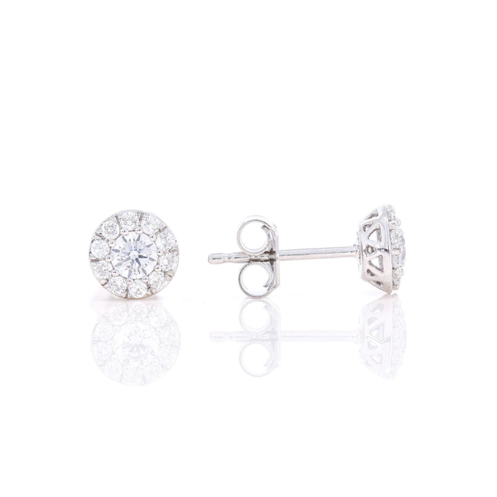Round Diamond Halo With Pushback Stud Earrings For Her