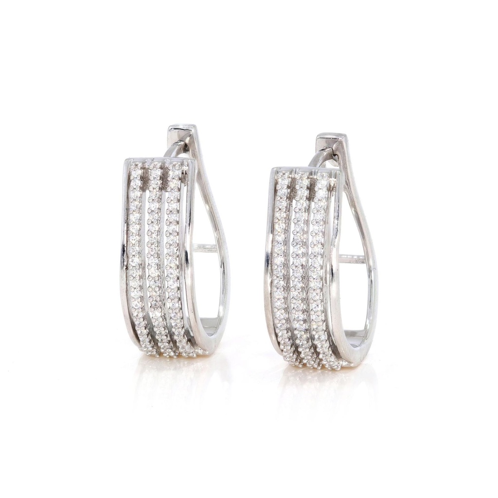  Round Diamond Tri Stripe Diamond Hoop Earrings For Her