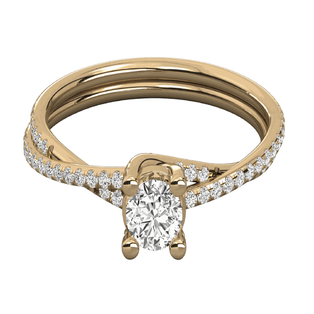  Oval Diamond Two Cross Shank Solitaire Ring