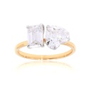  Emerald & Heart Shape Diamond 2 Stone Wedding Ring For Her