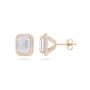  Emerald Cut & Round Diamond Halo Stud Earrings For Her