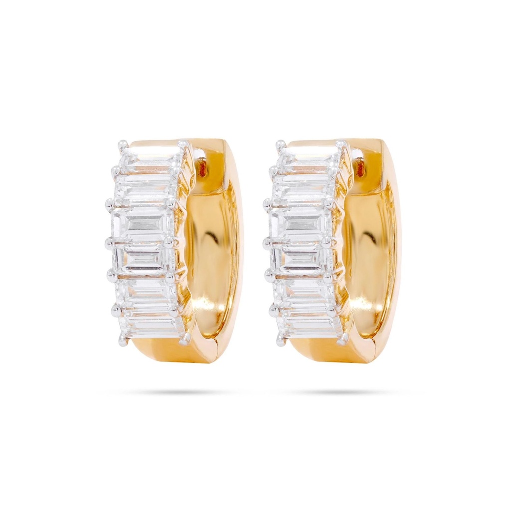  White Baguette Hinged Huggie Hoop Earring For Her