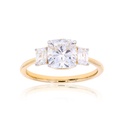  Cushion & Emerald Diamond 3 Stone Engagement Ring