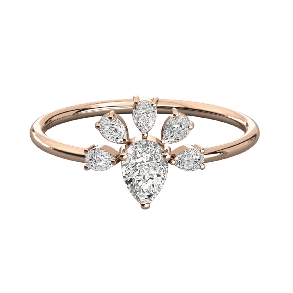  Pear Diamond Flower Design Wedding Band
