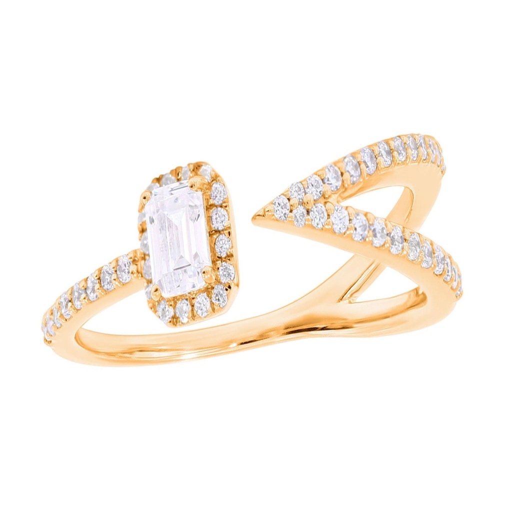  Round And Emerald Diamond Unique Design Engagement Ring For Women