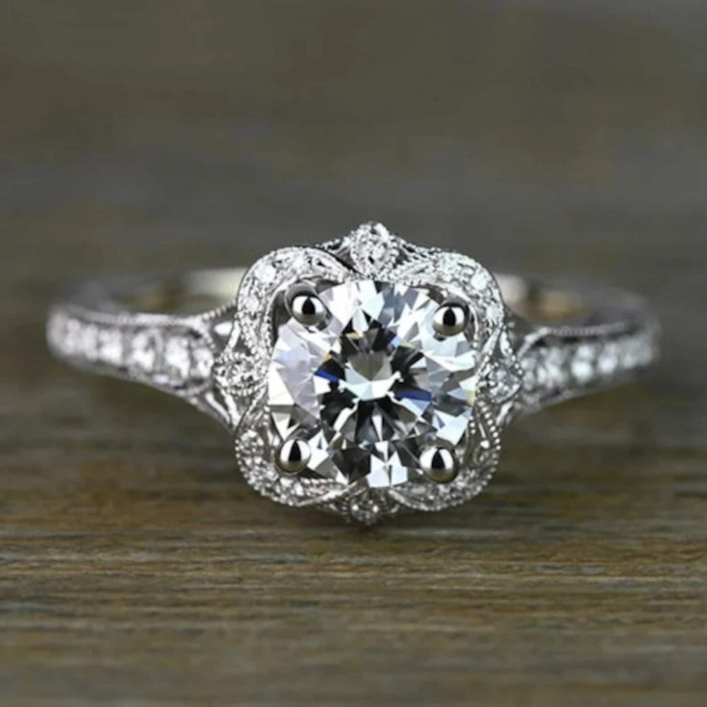   Round Cut Diamond Fancy Engagement Ring For Women