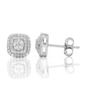  Round Diamond Two Line Halo Prong Set Stud Earrings 