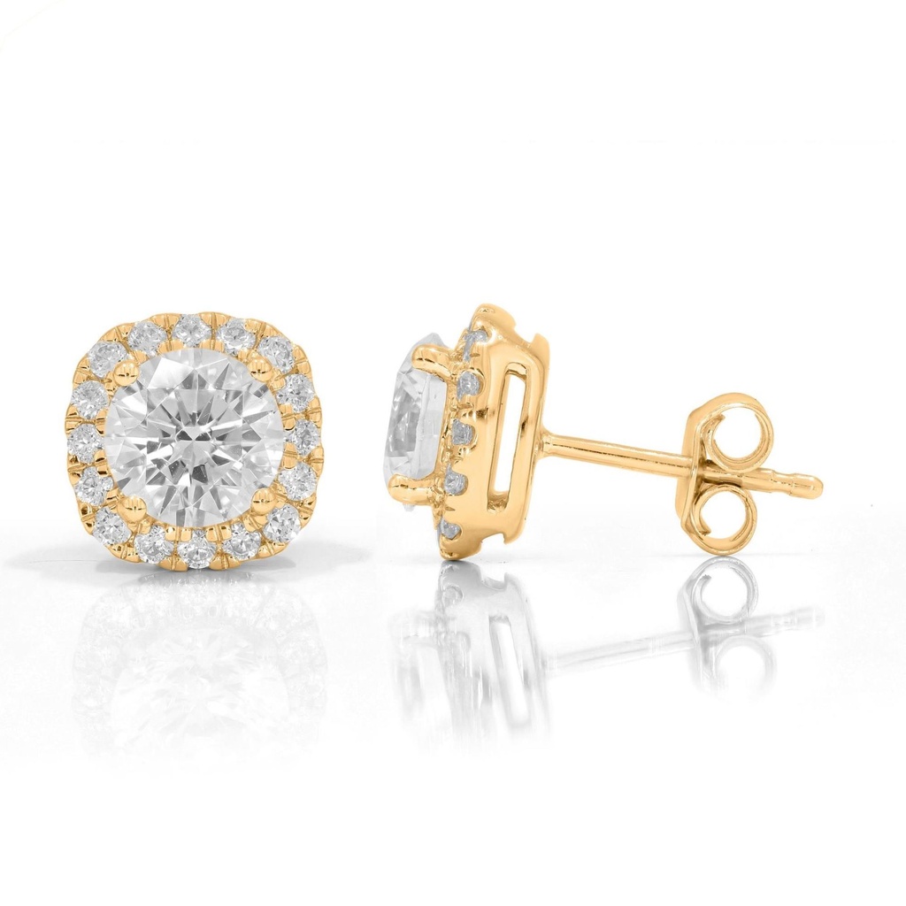  Round Diamond Halo Prong Set Stud Earrings 