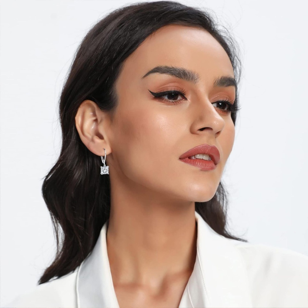 Princess Cut Diamond Drop Earrings For Women