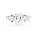  Oval Shape Three Stone Moissanite Ring in White Gold