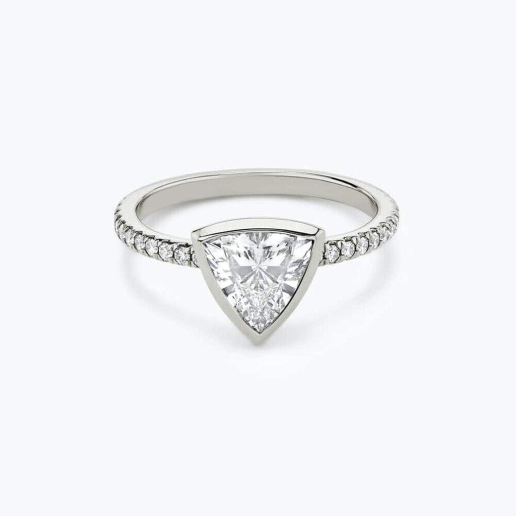 Trillion Cut Bezel Set Moissanite Ring in White Gold