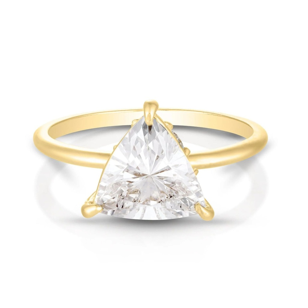 1.50 Carat Trillion Cut Hidden Halo Moissanite Ring in Yellow Gold