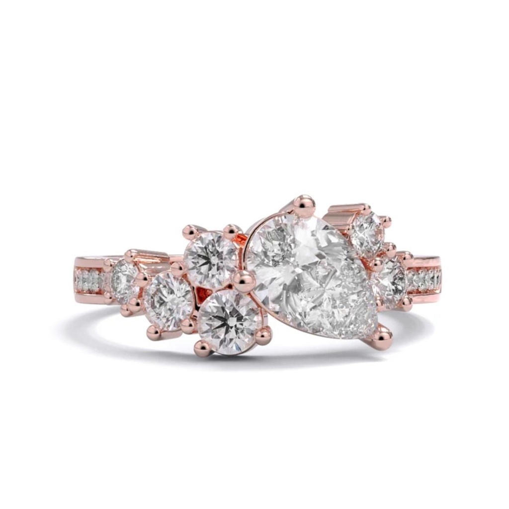  Pear And Round Shape Moissanite Cluster Ring 
