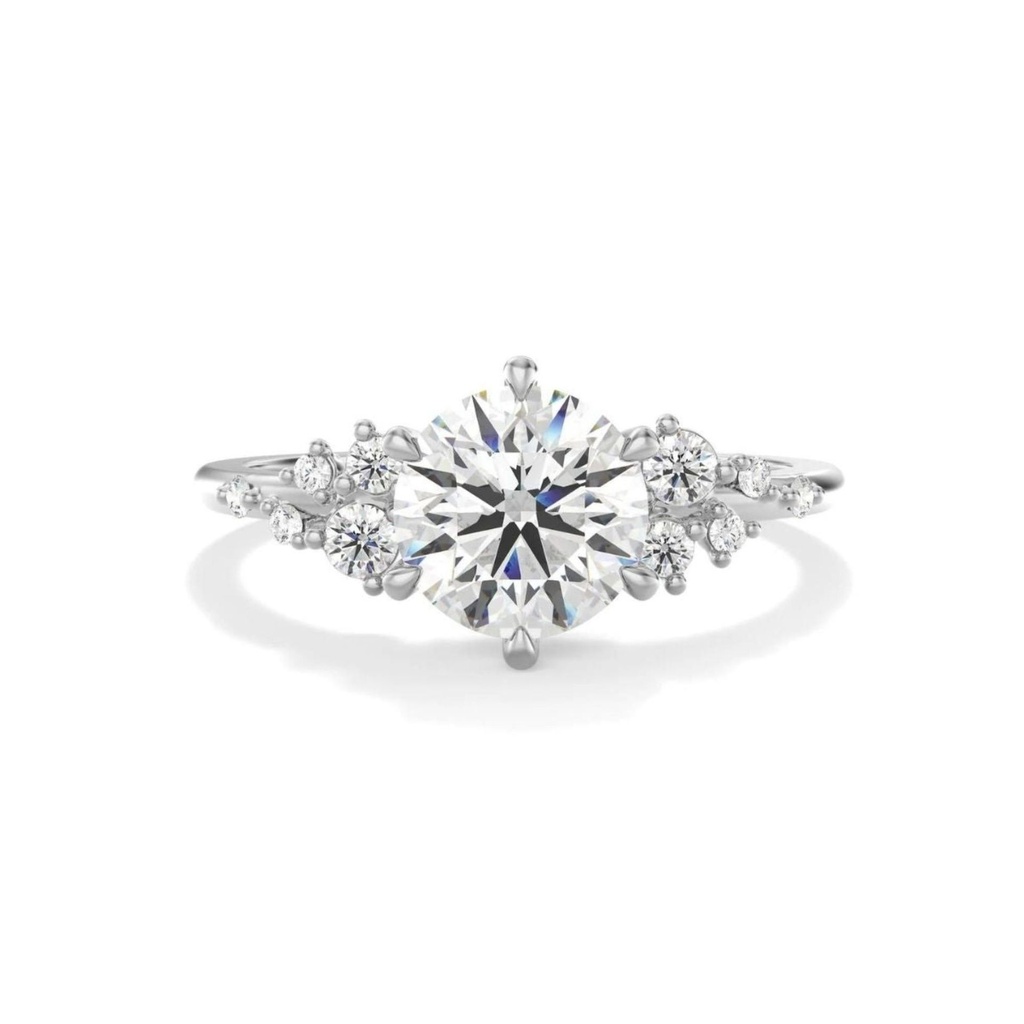1.50 Carat Round Moissanite Cluster Engagement Ring 