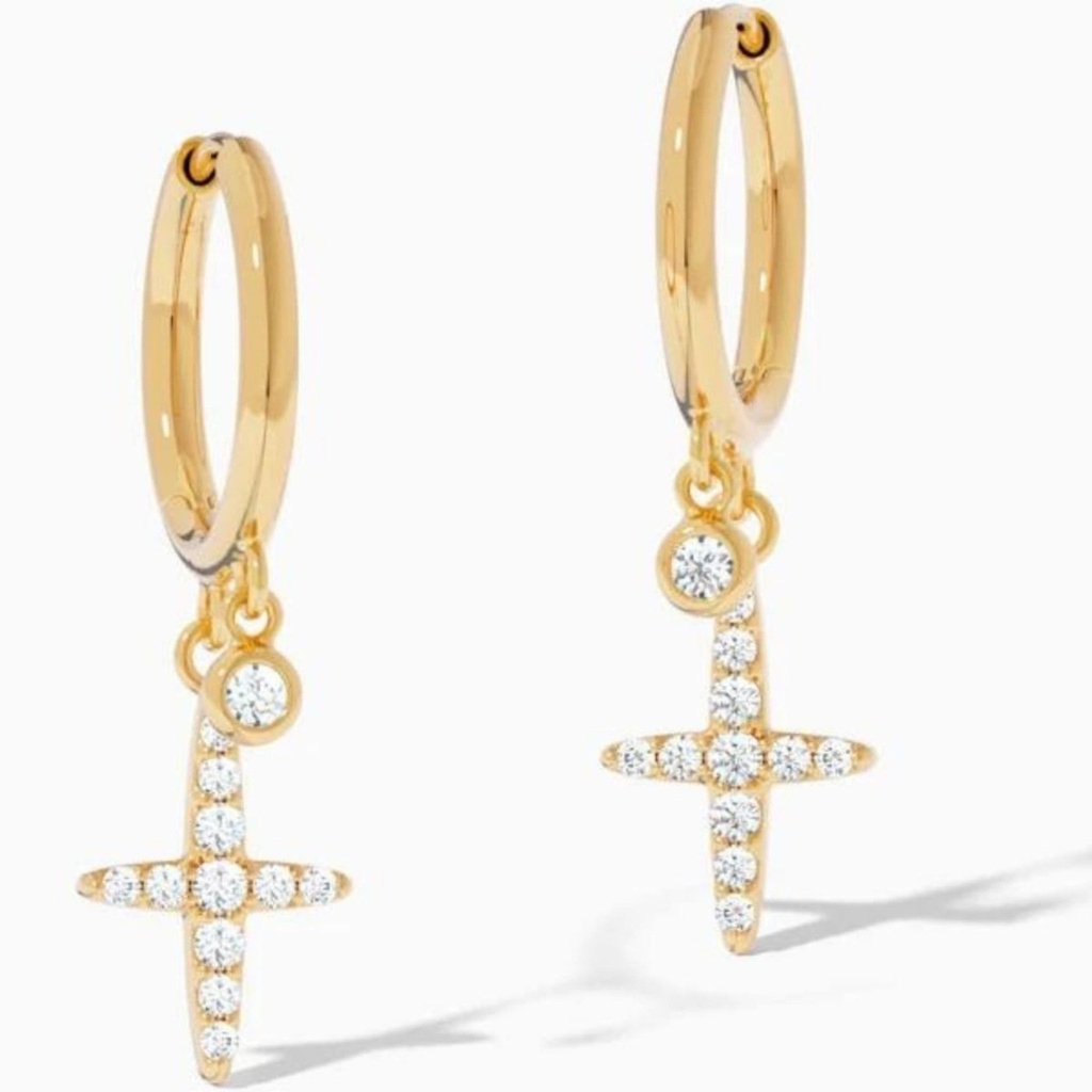 Round Moissanite Cross Drop Earrings 