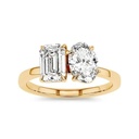  Emerald & Oval Cut Moissanite Toi Et Moi Ring In Yellow Gold