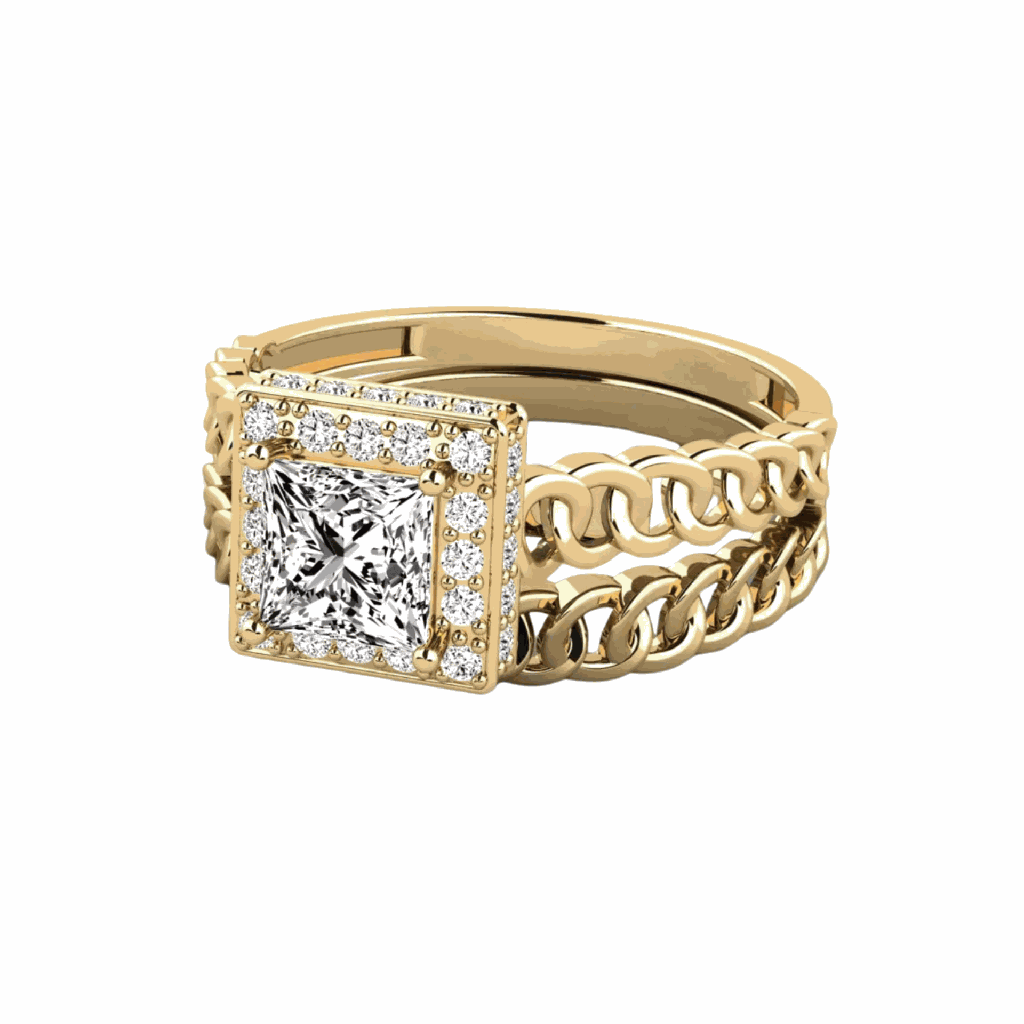 Princess Cut Hidden Halo Bridal Set Ring For Women