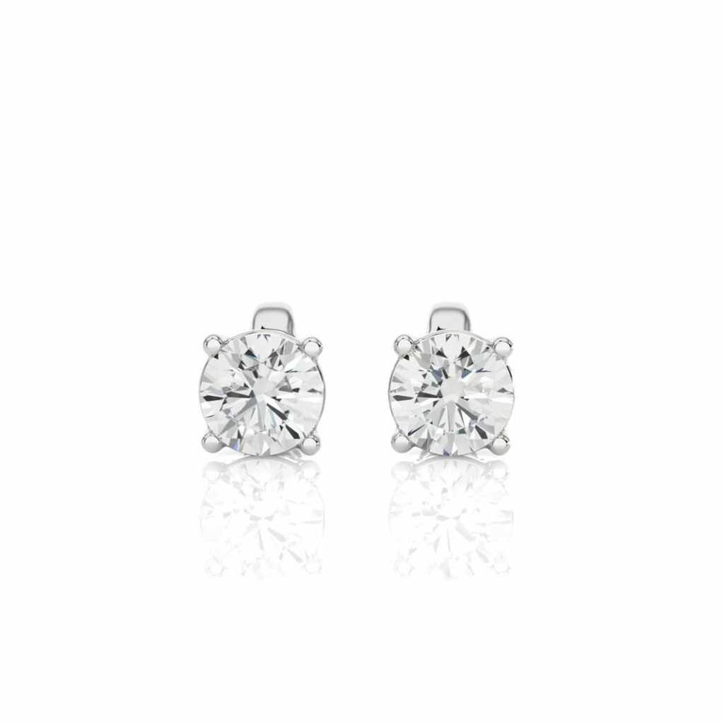  Round Cut Prong Set Diamond Stud Earrings For Women
