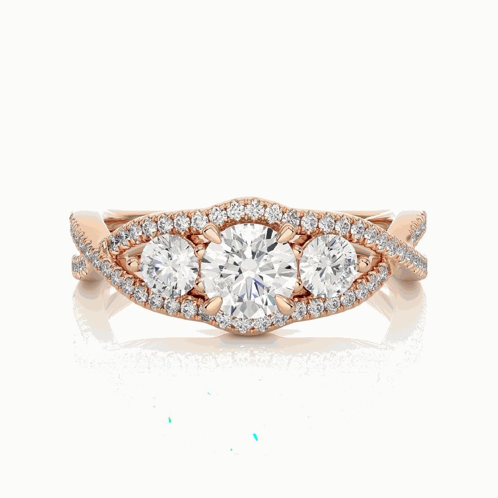  Round Cut 3 Stone Twisted Band Diamond Engagement Ring For Women