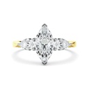 Marquise And Pear Cut Three Stone Lab Diamond Engagement Ring in Yellow Gold