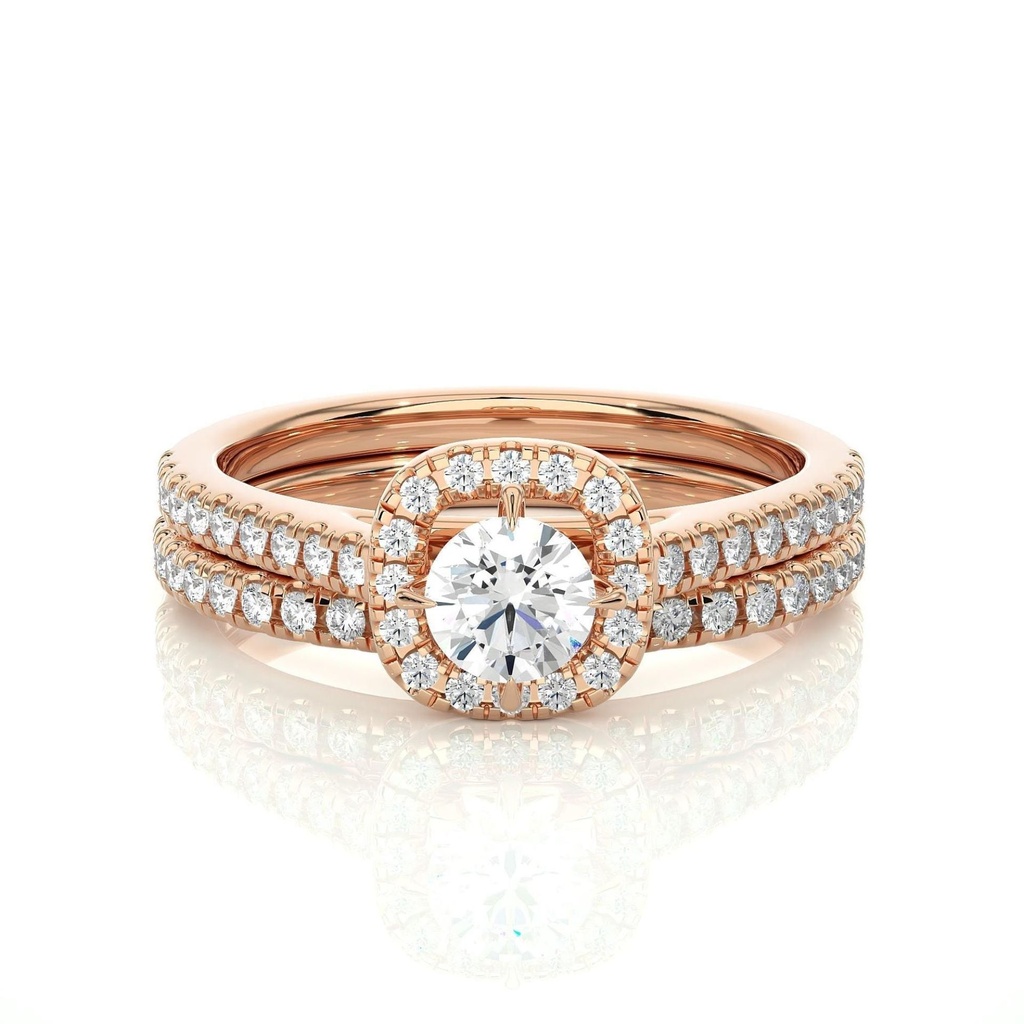  Round Cut Prong Set Halo Diamond Bridal Set Ring For Women